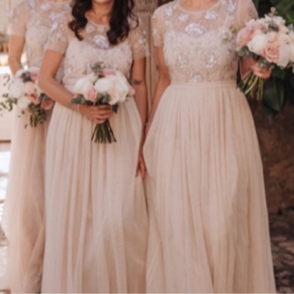 BHLDN Needle & Thread Style Sakara 6 Pink Champagne Beaded Bodice Formal Gown - Picture 3 of 11